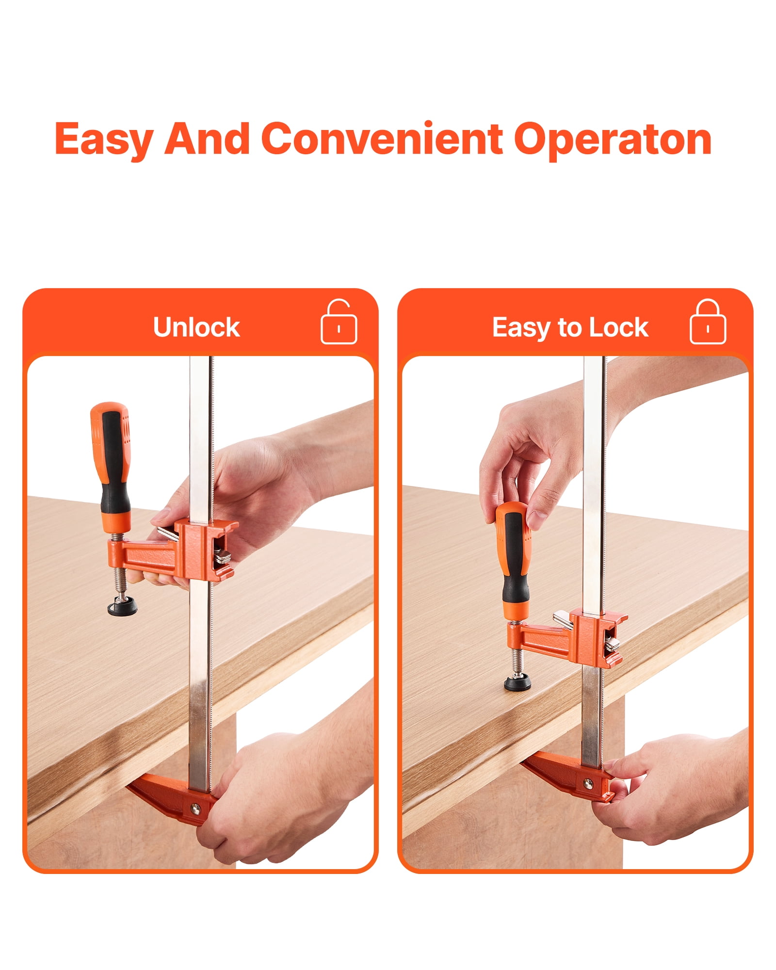 VEVOR Bar Clamps for Woodworking, 2-Pack 24 inch Opening, Lockable F-Clamp with 600 lbs Load Limit, 2-1/2 inch Depth,Cast Iron and Carbon Steel,Easy to Use, Wood Clamps for Woodworking Metal Working