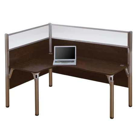Bestar Pro-Biz Single Left L-Desk Workstation With 2 Melamine Privacy Panels and 2 Acrylic Glass Privacy