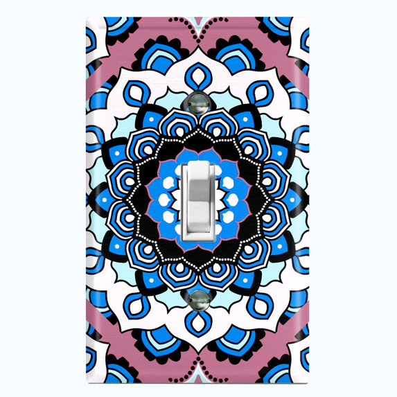 Metal Light Switch Plate Cover Mauve Blue Mandala Flower Tile Pattern MDL118
