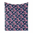 thumbnail image 1 of Floral Soft Flannel Fleece Blanket, Concept of Rose Flowers Romantic Feminine Vintage Botanical Artwork Print, Cozy Plush for Indoor and Outdoor Use, 50" x 70", Night Blue and Pink, by Ambesonne, 1 of 5
