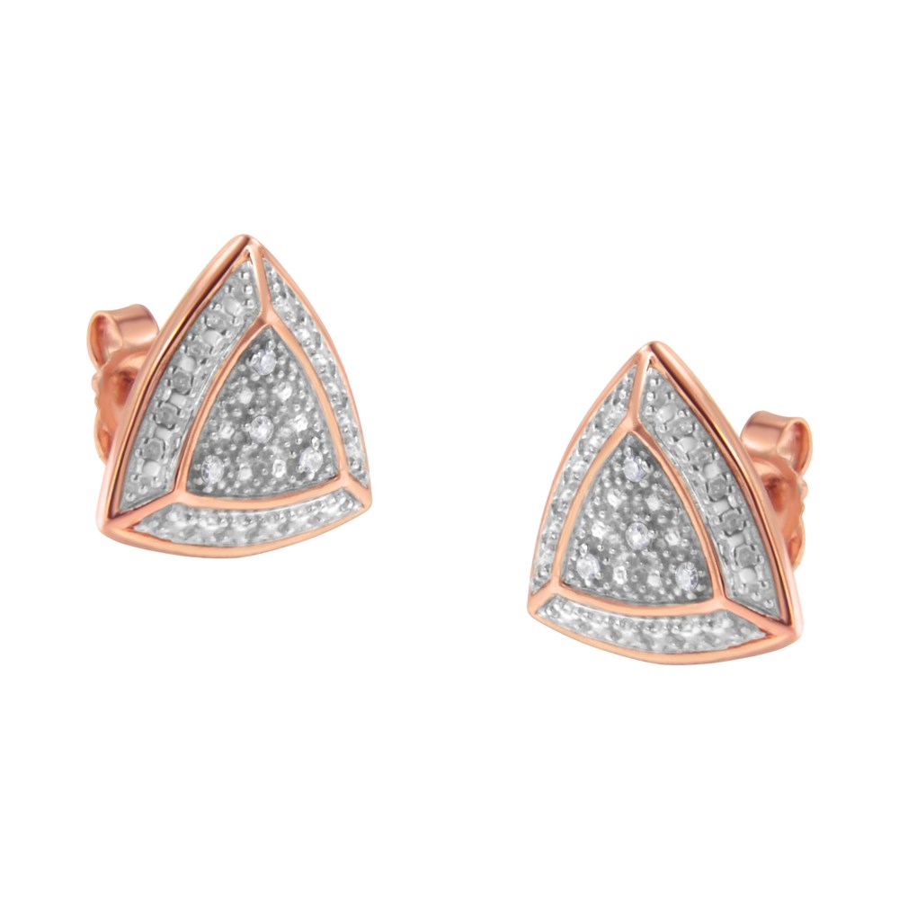 Original Classics - 2 Micron 14K Rose Gold Plated Sterling Silver 1/25ct TDW Round Diamond Stud Earrings (H-I,I2-I3)