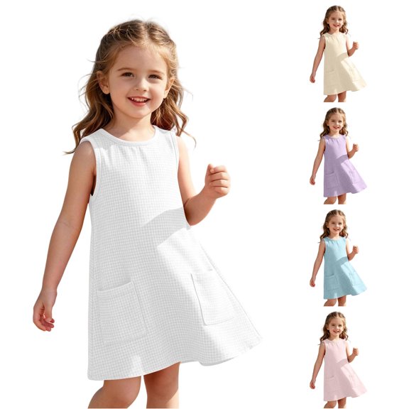 Vividxx Girls Dress Sleeveless Solid Color Dresses For Toddler Lightweight Cozy For Warm Weather 4-5 Years