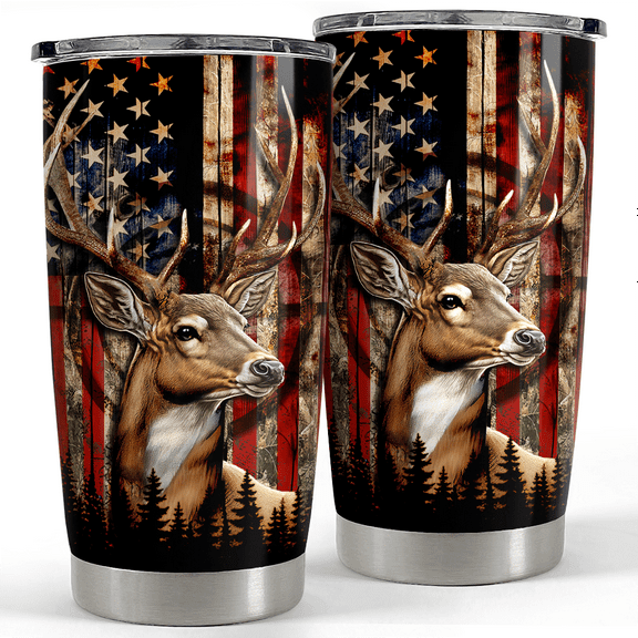 SANDJEST Hunting Tumbler 20oz Deer Hunting Gifts for Men Hunters Cup Stainless Steel Insulated Tumblers Coffee Travel Mug Hunter Gift for Birthday Christmas