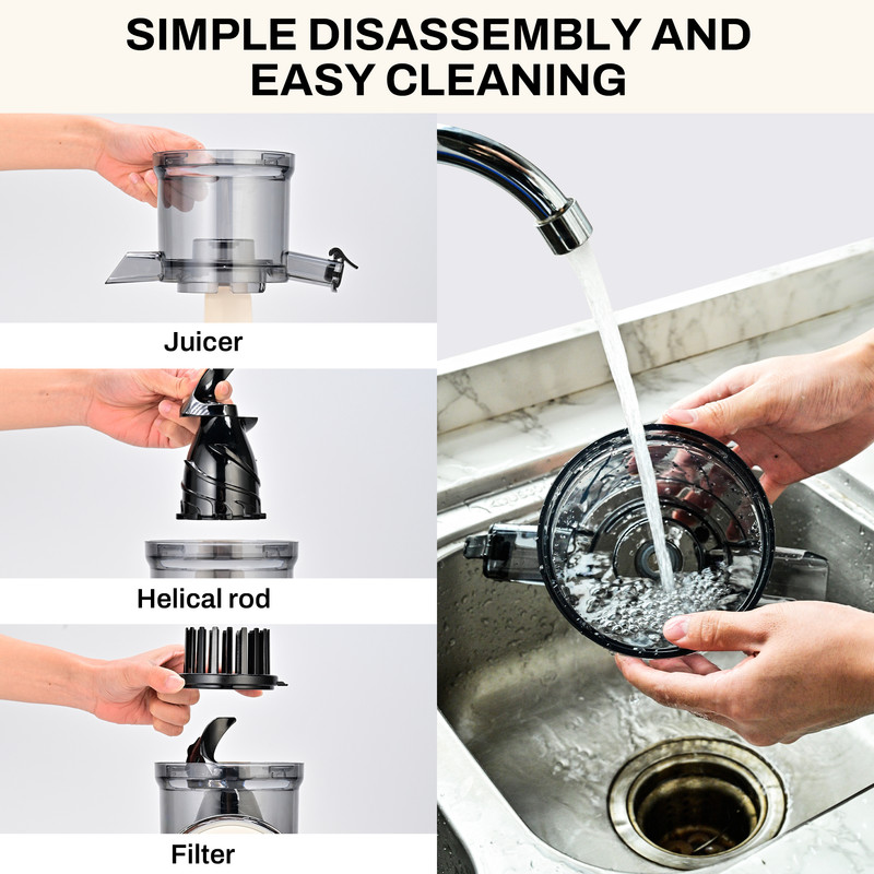 Cold Press Slow Juicer with 5.3" Extra-Wide Feed Chute, One-Touch Operation & Auto Shut-Off, High Juice Output, Effortless Cleaning, Includes Juice & Pulp Containers, 300W (Beige)
