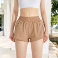 thumbnail image 2 of Women's High Waist Running Shorts with Built-In Liner and Breathable Mesh Panels - X Large, Khaki, 2 of 6
