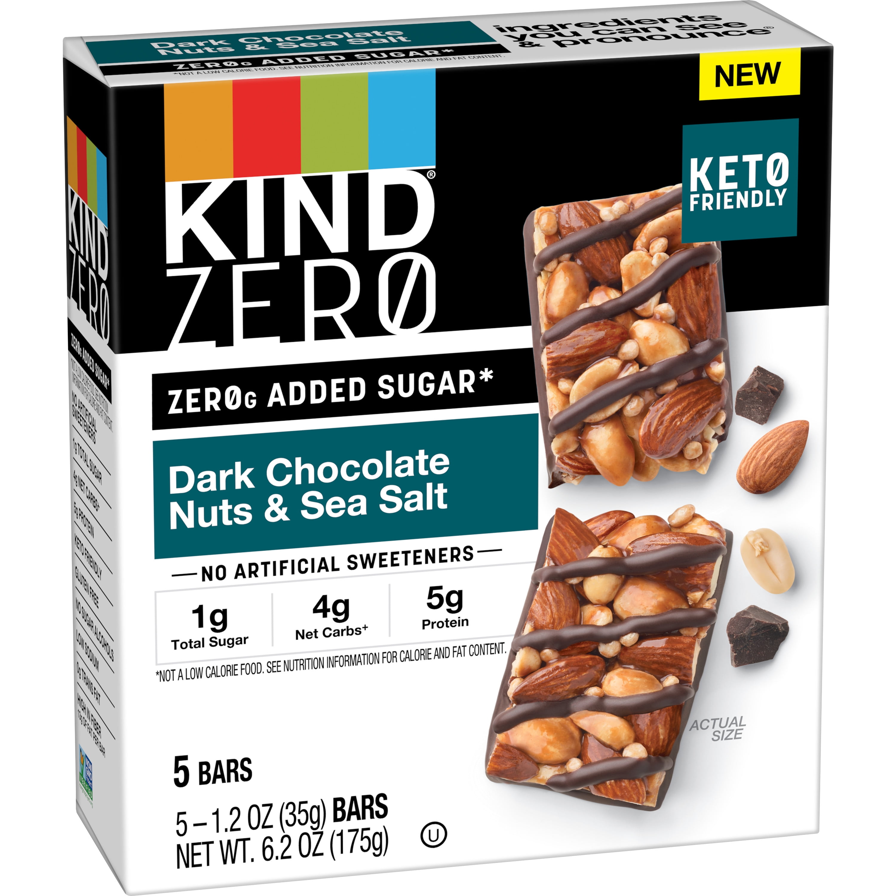 (6 pack) ZERO Added Sugar Bars, Keto Friendly Snacks, Dark Chocolate Nuts and Sea Salt, 6.2oz Box (30 Bars)