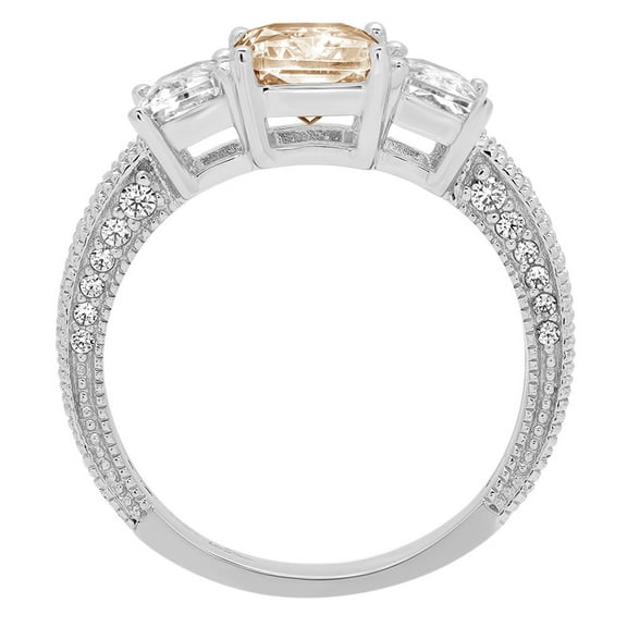 3.61 ct Emerald Cut Simulated Champagne Diamond Three-Stone Engagement Ring for Women in 18K White Gold