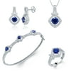 Elegant 7.00 Ct Created Cushion Shaped Blue Sapphire Gemstone 4pcs Necklace,Bangle,Ring and Earrings Set In 14K White Gold Plated