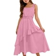 thumbnail image 6 of Chiffon Summer Dress for Girls Sleeveless Smocked Waist Ruffle Hem Square Neck Going Out Tank Dress ( Pink, 11-12 Years ), 6 of 7