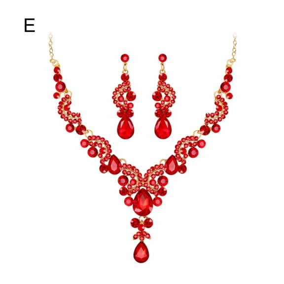 Ayyufe Fashion Wedding Faux Crystal Rhinestone Decor Necklace Earrings Set