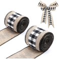 thumbnail image 1 of 2 Rolls 6 Yard Plaid Ribbon Burlap Fabric for Crafts, Plaid Burlap Wired Ribbons Strap Christmas Decorations for DIY Crafts Making, 1 of 5