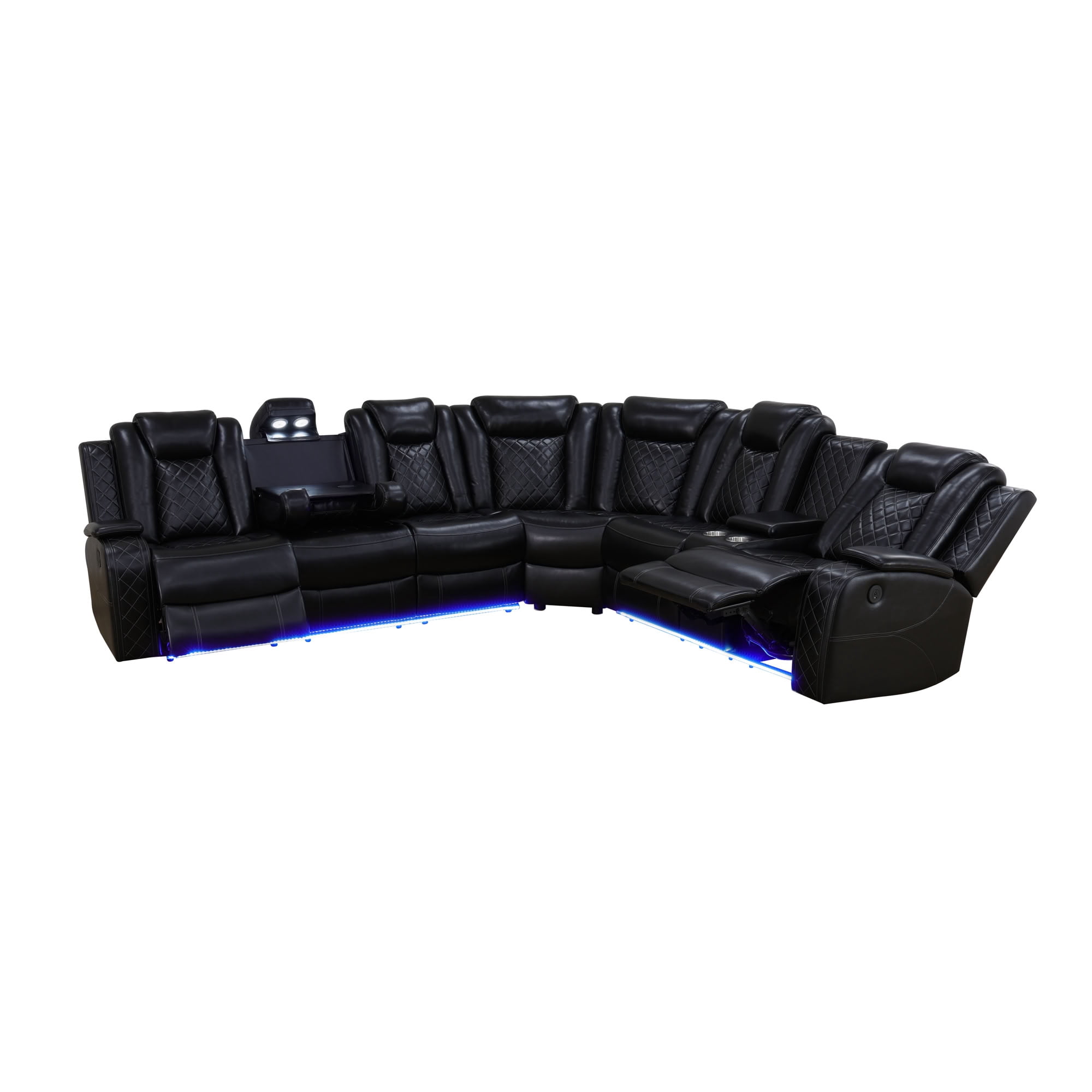 MAYEERTY Power Reclining Sectional Sofa, L-Shape Recliner with Wireless Charging and LED Lights, for Living Room, Home Theater