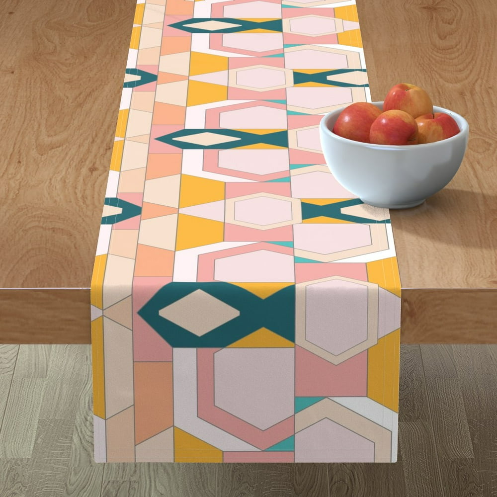 Table Runner Modern Geometric Stained Glass Art Deco Inspired Cotton Sateen