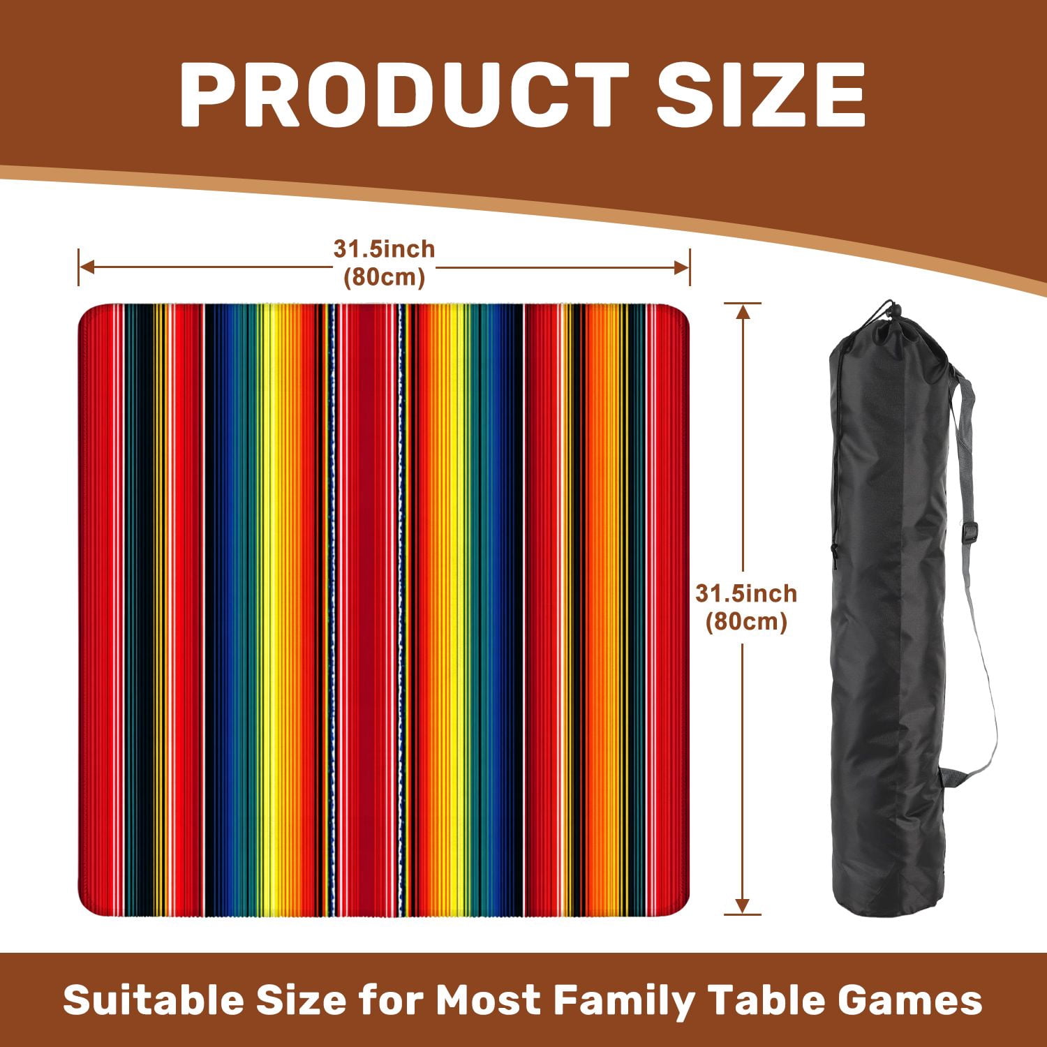 Mahjong Mat 31.5" x 31.5" Mexican Blanket Stripes Seamless for Cinco Non-Slip Noise Reduction American Mahjong Tiles Table Cover for Dominoes Poker Card Board Games Gift