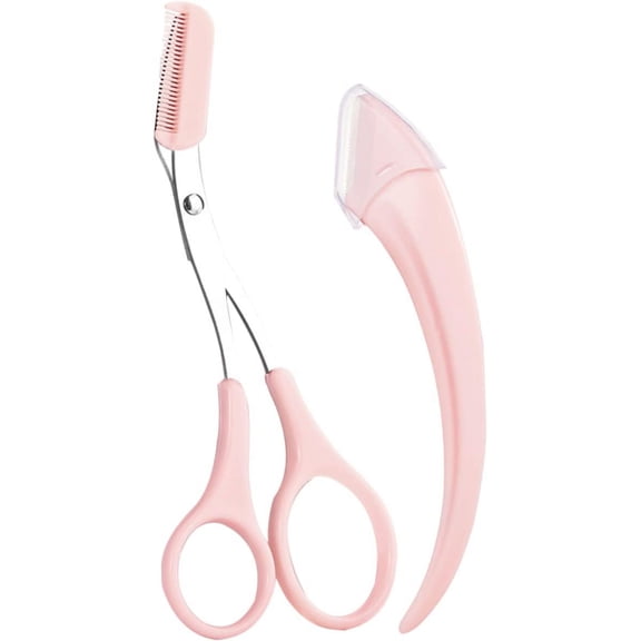 Eyebrow Scissors 3 Sets Eyebrow Trimmer Arc Stainless Steel Scissors Pink Eyebrow Cutter