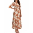 thumbnail image 4 of Xaqiouau Womens Boho Floral Maxi Dress Short Sleeve Casual Summer Long Dress Crew Neck Flowy A Line Beach Vacation Dress, 4 of 7