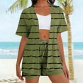 thumbnail image 3 of Daiosportswear Ensemble 2 Pcs d'Été à Rayures pour Femmes, Chemise à Manches Courtes Boutonnée, Ensemble 2 Pcs pour Femmes Vert Armée-N S(S), 3 of 6