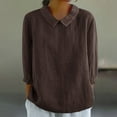 thumbnail image 2 of WTXUE Collared Shirts 3/4 Length Sleeve Womens Tops Cotton Linen Shirts Babydoll Tops Flowy Blouses Tops for Women Trendy Lightweight Tops Office Tops Coffee S, 2 of 5
