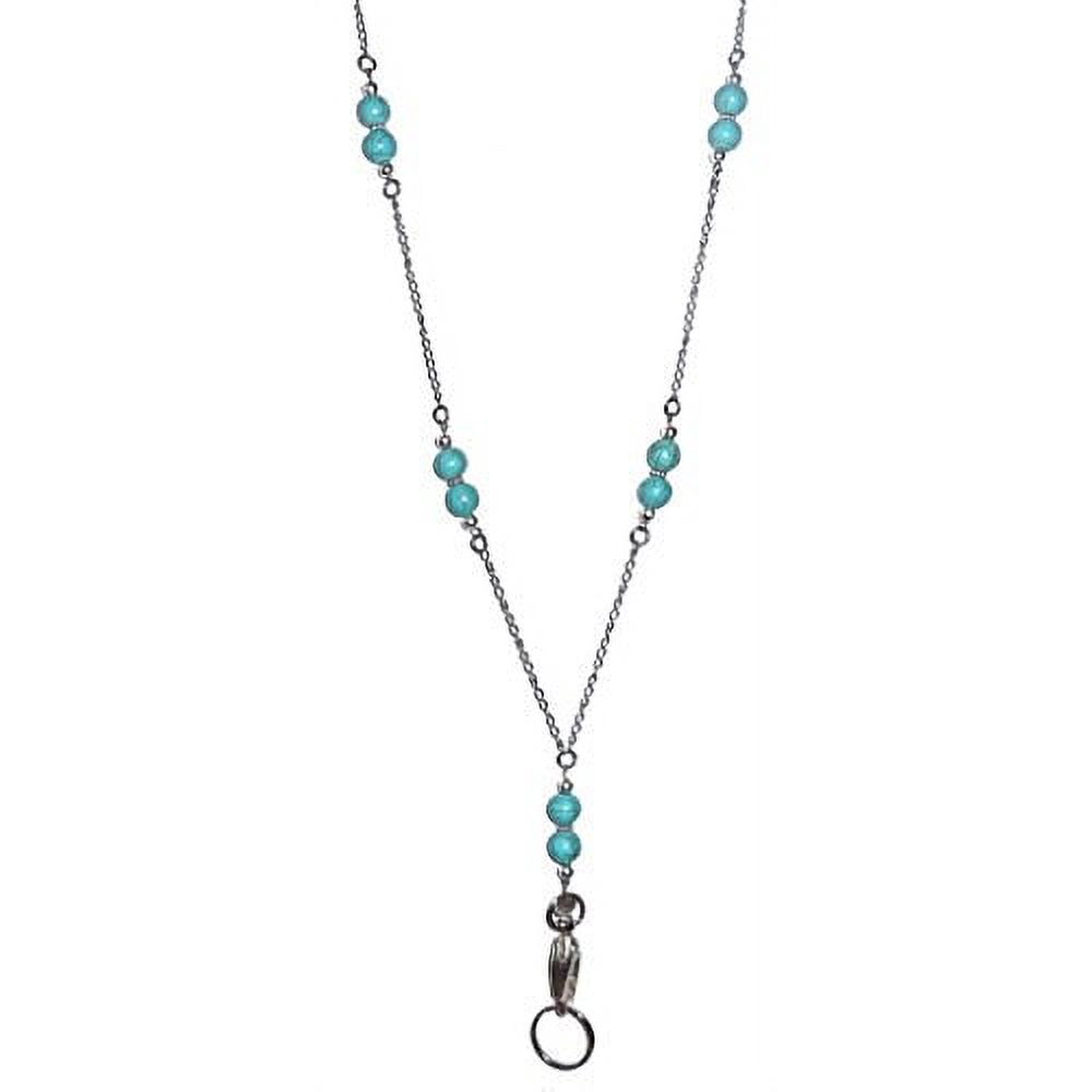 Beaded Stainless Steel Chain Women s Lanyard Necklace 34 ID Badge Holder Keys Cruise - Turquoise