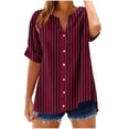 thumbnail image 2 of Hrsba Summer Tops for Women Striped Print V Neck Button Front Short Sleeve Casual T Shirt Lightweight Summer Daily Wear and Regular Casual Apparel, 2 of 5