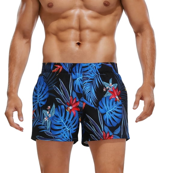 Men's Swimming Trunks Swim Shorts Beach Board Shorts Briefs Spa Trunks Breathable Swimwear Boxers Underwear Gym Stretchy Bathing Suit Digital Printed Swimsuit Bottom One Size