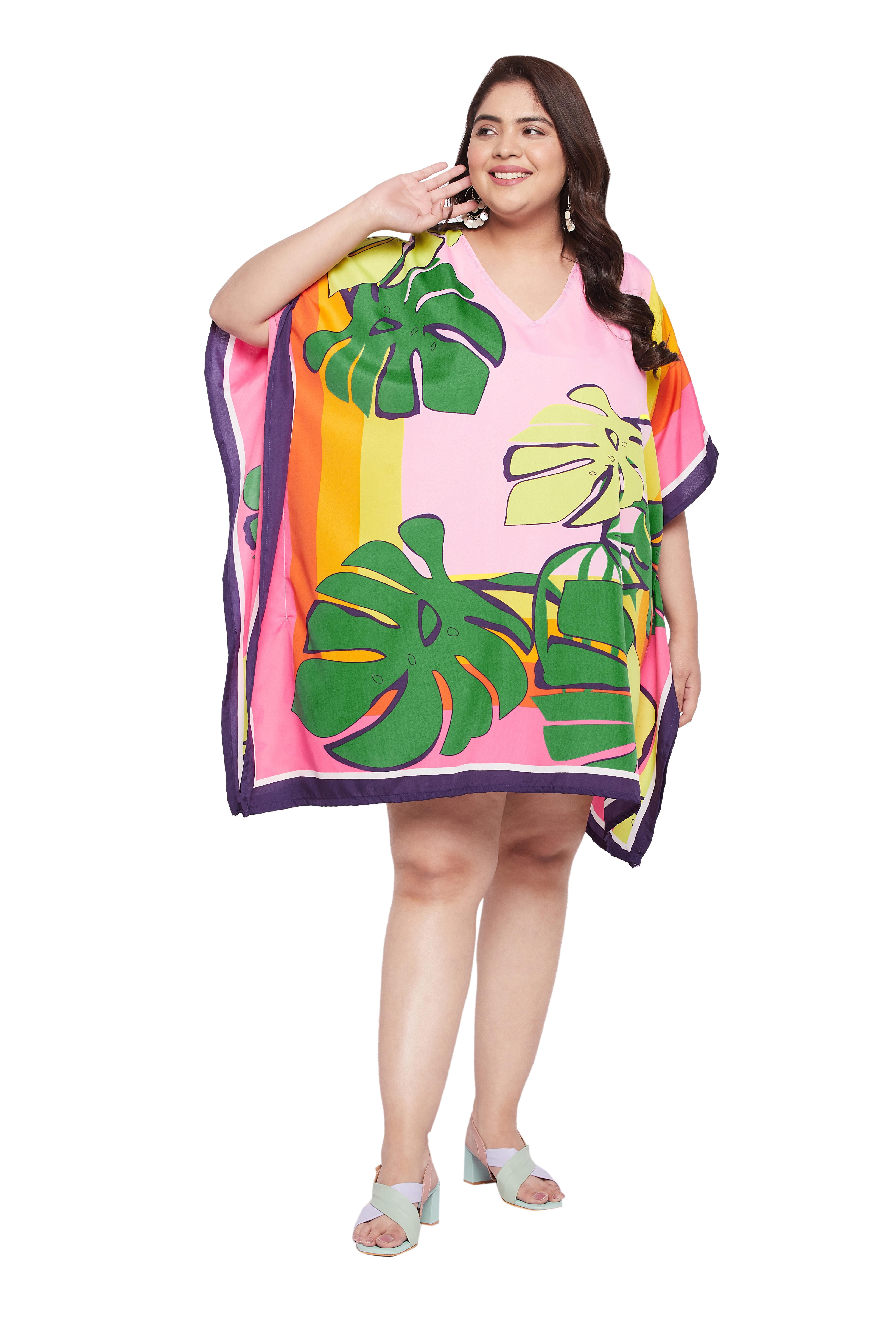 Phagun Printed Cotton Tunic Kaftan Dress - Kimono Sleeves, V-Neck, Beach & Lounge Wear For Women - View #2