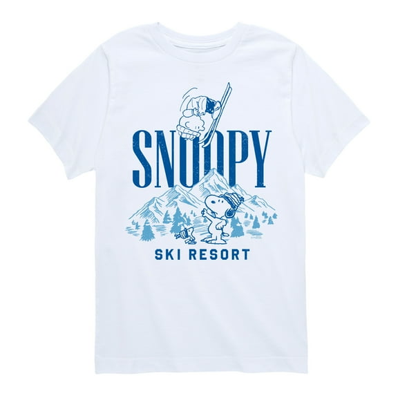 Peanuts - Snoopy Ski Resort Mountains White Only - Toddler And Youth Short Sleeve Graphic T-Shirt