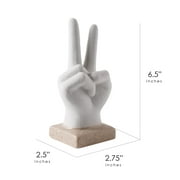 Mainstay Home Decor Collection Peace Hand Sign White Ceramic Bohemian Figurine Decor - 6.5 x 2.5 x 2.75