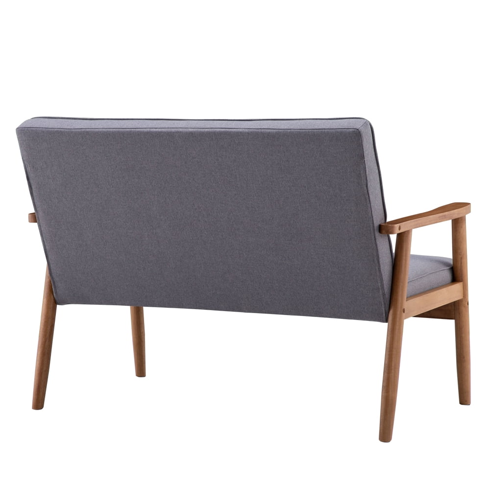 Lowestbest Retro Wood Double Sofa Chair, Leisure Chair, Light Gray