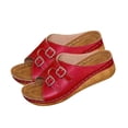 thumbnail image 4 of Womens Red Sandals Wedge Low Heel Adjustable Buckle Slip-On Chic Comfort Casual Mule Walking Shoes for Women,Size 9, 4 of 9