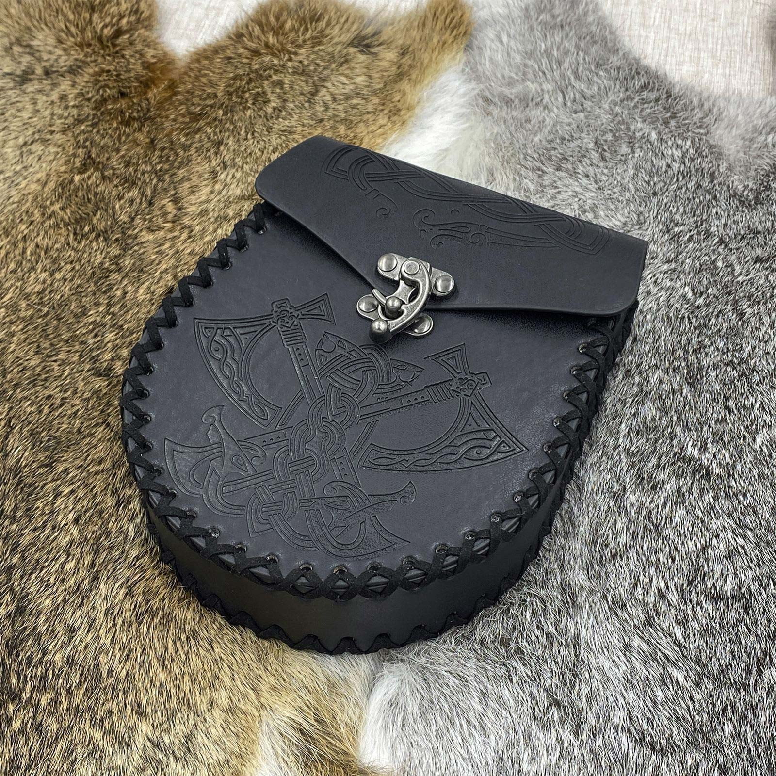 BIBABLYKE Portable Fanny Pack Bag Medieval Leathers Belt Pouch Vintage Embossed Purse Renaissance Dices Bag Cosplay Supplies