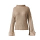 thumbnail image 2 of Gibobby SuéTer De Invierno Para Mujer Suéter de punto de color liso con cuello para mujer con dobladillo dividido y mangas acampanadas(Caqui,CH), 2 of 5