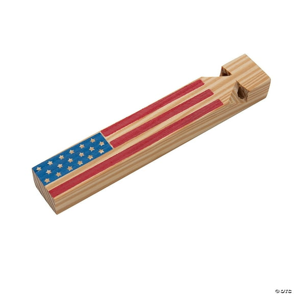 Fun Express 5 3/4" x 3/4" Patriotic U.S.A Flag Wood Train Whistles - 12 Pieces