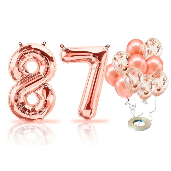 PARIS PRODUCTS - 87th Birthday Rose Gold Balloons & Number 87 Mylar Balloon, 87th Birthday Party Decor, 87th Birthday Decorations for Woman, 87th Birthday Decorations Woman
