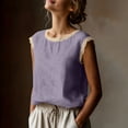 thumbnail image 3 of Diufon Summer Tops for Women Cotton Linen Lace Trim Cap Sleeve Tank Top Casual Crewneck Beach Vacation Blouses, 3 of 9