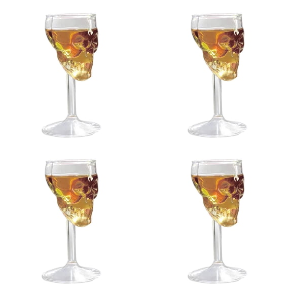4 Pack Halloween Glasses 2.4oz Clear Skull Glasses Long Stem Drinking Glasses Halloween Party Cups for Bars Home Halloween Party Supplies and Themed Event Serving
