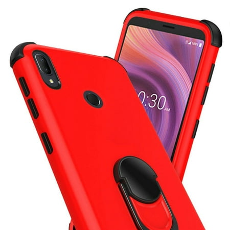 Alcatel 3V / 5032w (2019) Case Magnetic Ring Kickstand Hybrid Tuff Armor Protective Stand 3 Layer Heavy Duty ,Xpm Phone Cover for Alcatel 3V (2019) - Red