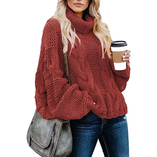 Suéter de cuello alto informal holgado para mujer, suéter holgado informal con solapa