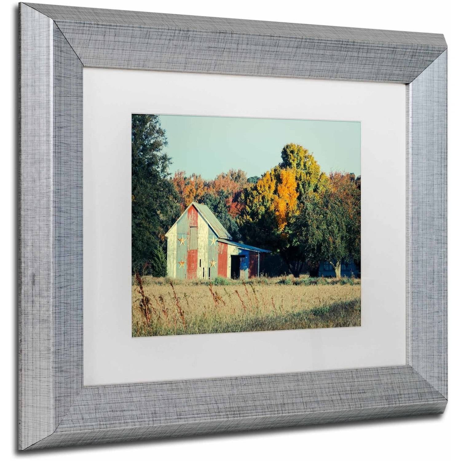 Trademark Fine Art 'Patriotic Barn in Field' Canvas Art by PIPA Fine Art, White Matte, Silver Frame