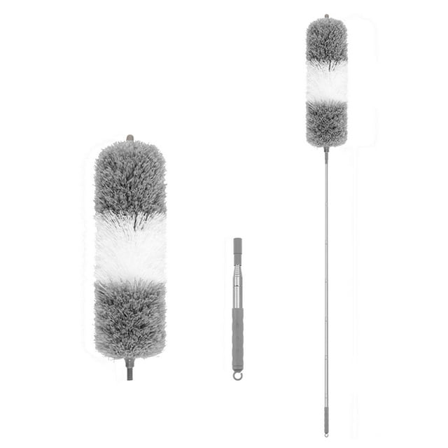 Extendable Pole Duster Dust Remover Household Bendable Dust Cleaner Long for Car Gray White 1.4m