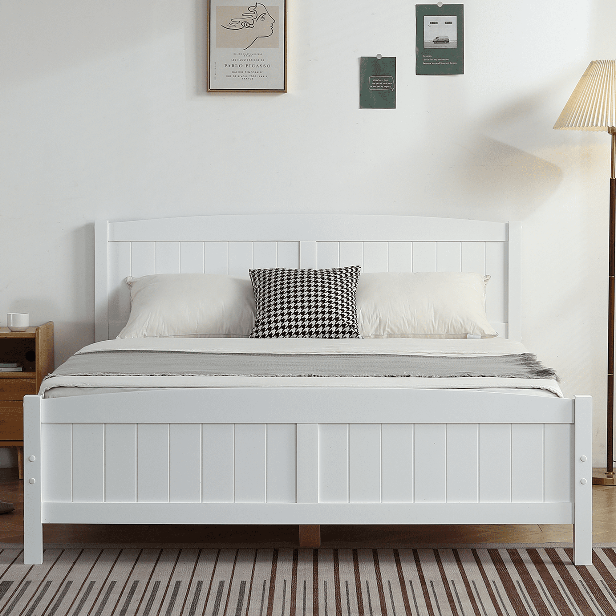Paproos Queen Size Bed Frame, Modern Wood Platform Bed with Headboard and Footboard, Strong