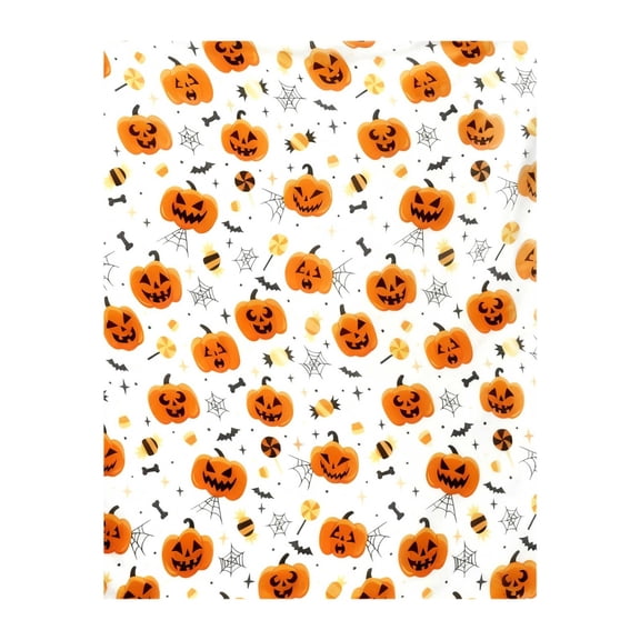 Offer Countdown! Halloween Flannel Throw Blanket Pumpkin Spider Web Design Orange Soft Cozy Polyester Sofa Bed Autumn Decor 100X70Cm