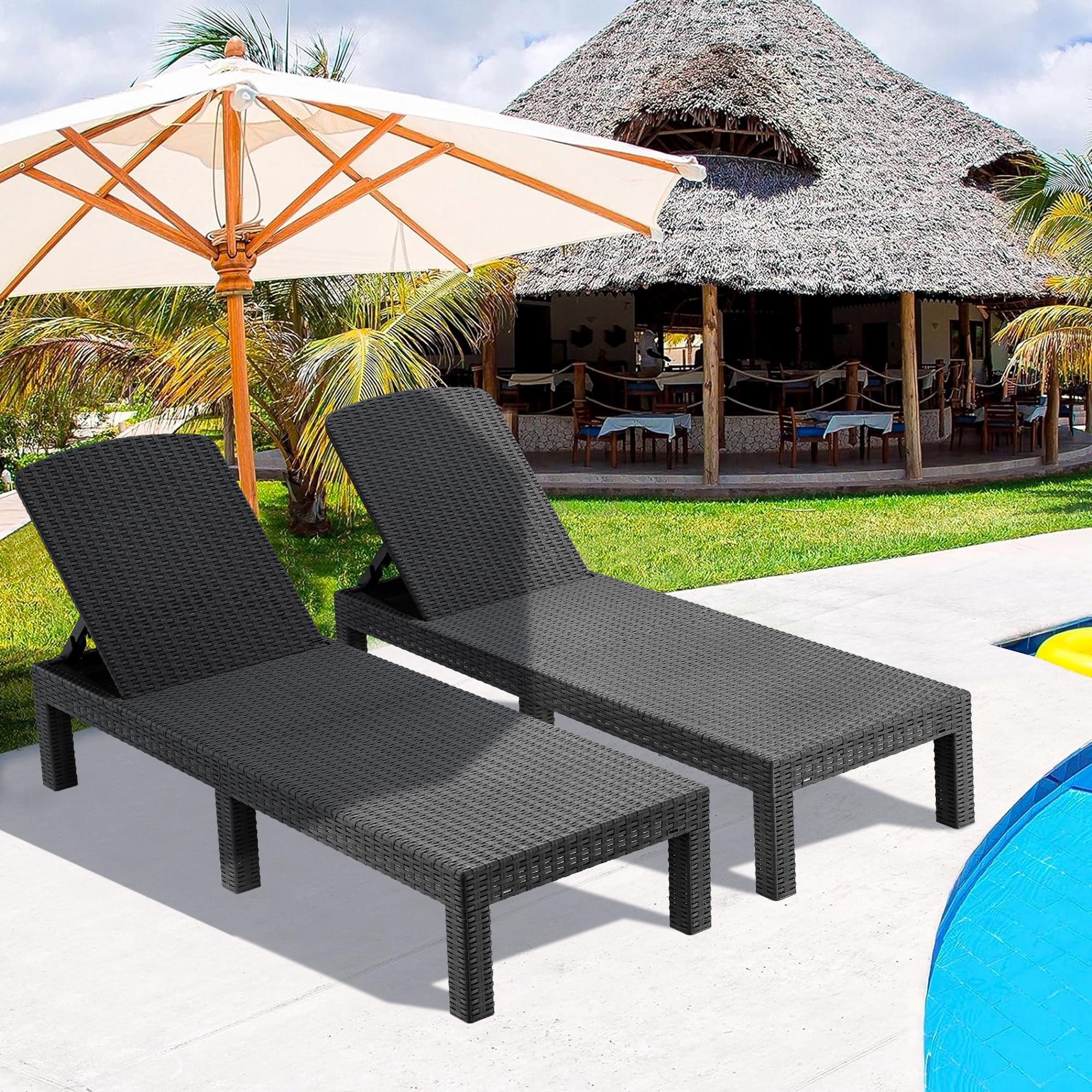 Chaise Lounge Set of 2, Patio Reclining Lounge Chairs with Adjustable Backrest, Outdoor All-Weather PP Resin Sun Loungers for Backyard, Poolside, Porch, Garden, Gray - image 3 of 10