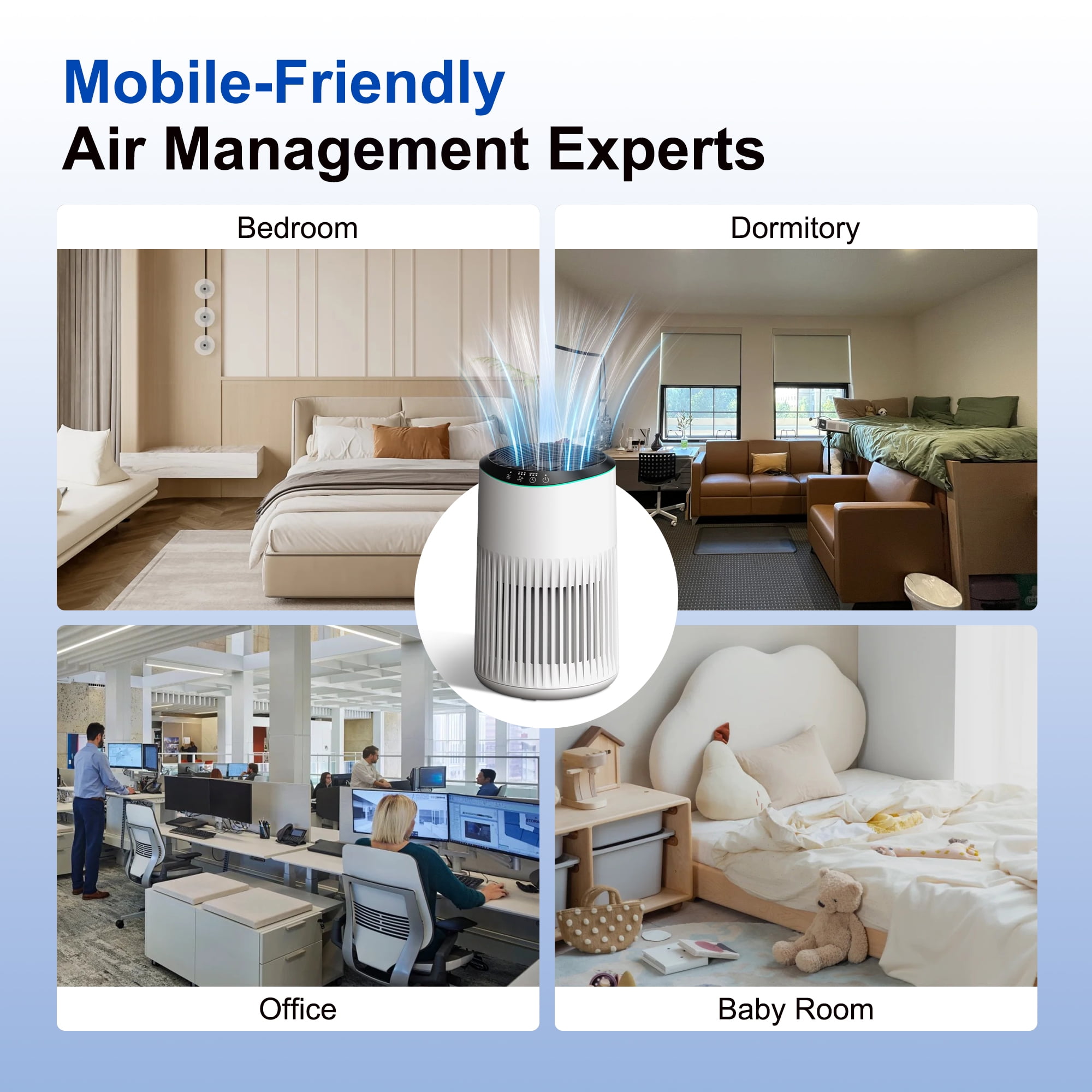 MORENTO Small HEPA Air Purifier with Fragrance Sponge, 22dB Sleep Mode for Bedroom, 225 sqft, White