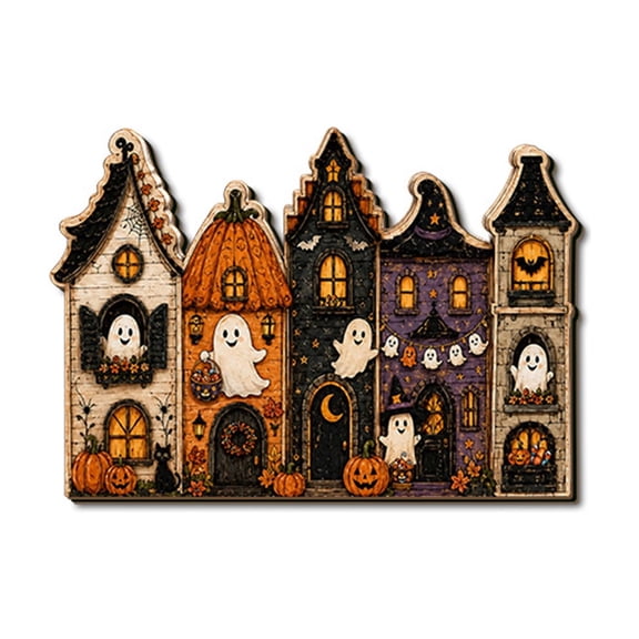 QISIWOLE Halloween Horror House Door Welcome Sign with Ghost Decorations, 5.5x7.8in Wooden Ghost Hanging Sign for Front Door Indoor Outdoor Yard Wall Halloween Party Hanger Decor