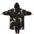 thumbnail image 2 of Oversized Wearable Blanket Hoodie,Black Halloween Dancing Skeletons Sherpa Blanket Hoodie with Super Pockets,Super Warm Fuzzy Pullover for Women & Men, 2 of 6