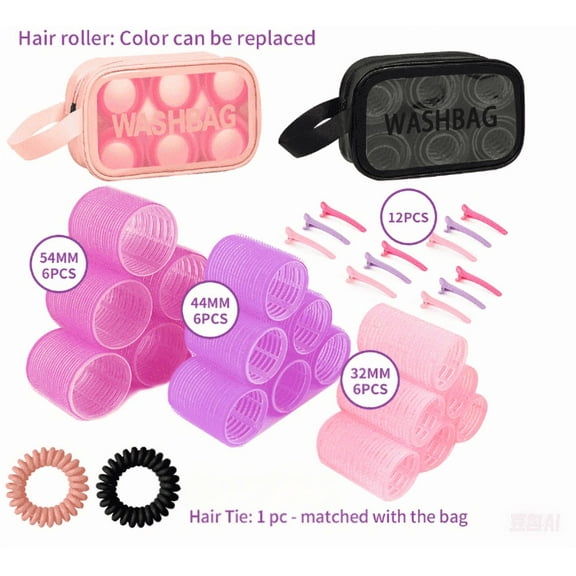 Large Hair Rollers Set | Self-Grip Rollers for Creating Volume and Blowout Look | Heatless Curlers for Medium to Long Hair, 32pcs Pack per set Pink
