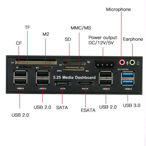 Puertos multifunció USB 3.0 Hub Esata lector de Tarjetas interna Pach Medios del panel Audio frontal para sd ms cf tf m2 mmc las tarjetas de memoria se Ajustan A 5.25