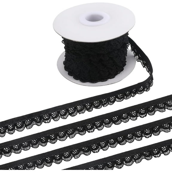 10 Yards Black Elastic Lace Trim Roll 13mm Wide Flower Pattern Stretchy Lace Ribbon Lingerie Edge Trimming Crocheted Sewing Lace for DIY Crafts Garment Gift Wrapping Wedding Supplies diy