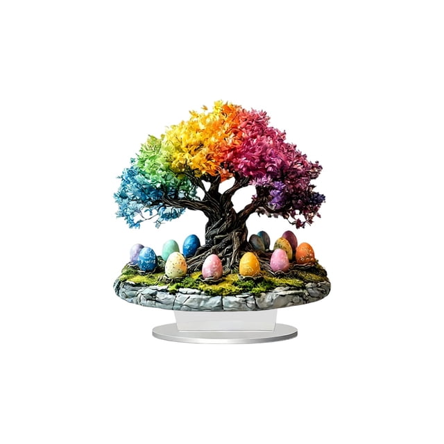 Huevos de Pascua Decorativos para la Decoración Del Hogar Soporte de Acrílico con Coloridos Árboles Y Huevos Decoración de Vacaciones para Dormitorio de Estudio O Mesas de la Sala de Estar